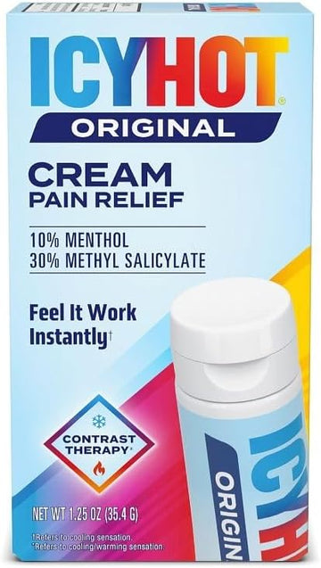 Icy Hot Original Pain Relieving Cream 1.25 Oz. Powerful Pain Relief For Muscles & Joints White