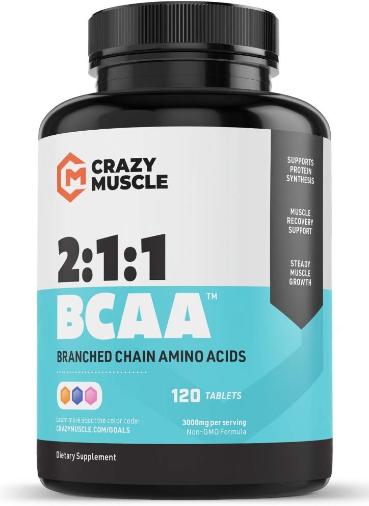 Crazy Muscle Bcaa Pills With The Perfect 2:1:1 Ratio Of Branched Chain Amino Acids Supplement - 1000Mg Of Bcaas Per Pill (Better Than Capsules) By Crazy Muscle - 120 Tablets