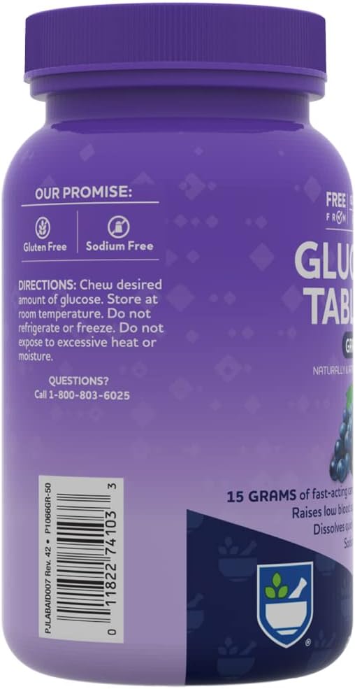 Rite Aid Glucose Tablets, Grape, 50 Count, Blood Sugar Support Supplements : Health & Household