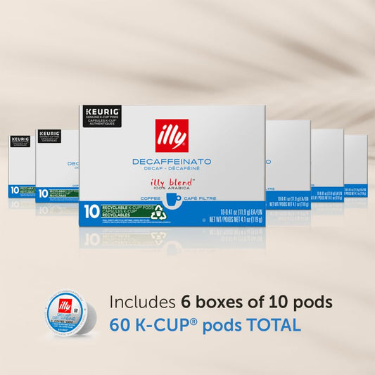 Illy Coffee K Cups - Coffee Pods For Keurig Coffee Maker – Classico Decaf Roast – Notes Of Caramel - Mild, Flavorful & Balanced Flavor Pods Of Coffee - No Preservatives – 10 Count, 6 Pack