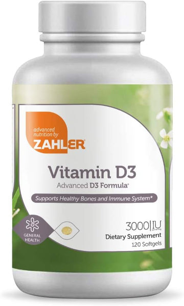 Zahler - Advanced Vitamin D3 3000 Iu Softgels (120 Count) Kosher Vegetarian Friendly Vitamin D For Immune Support, Bone, Teeth & Muscle Health - Daily D3 Vitamin Supplement For Adults - Easy Swallow