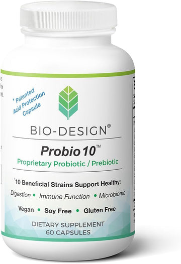 Probio10 - Proprietary Probiotic & Prebiotic Formula Supplement - 10 Beneficial Strains Support Digestion, Immune Function, Mood, And Healthy Gut Microbiome - 60 Acid-Resistant Capsules