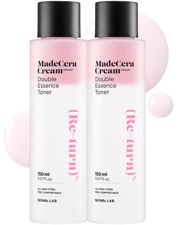 Skinrxlab Madecera Cream Double Essence Korean Toner 2 Pack - Hydrating And Soothing Toner With Milk Protein, Ceramide, Beta-Glucan - Moisturizing Strawberry Milky Toner For Irritated Skin