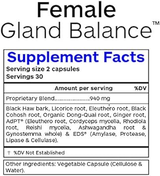 Female Gland Balance - Hormone Support - 60 Vegetarian Capsules : Health & Household