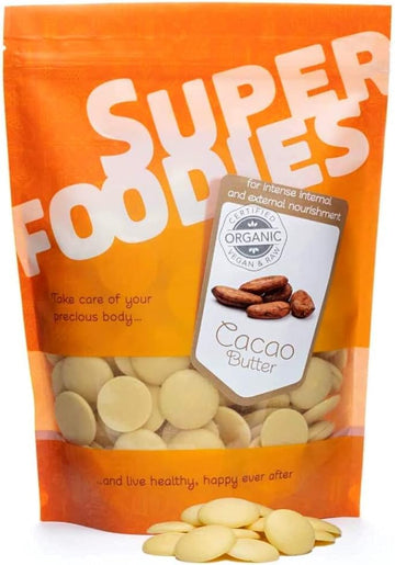 Superfoodies Raw Food Grade Cocoa/Cacao Butter 500G - Organic, Natural Wafers - For Baking & Skincare