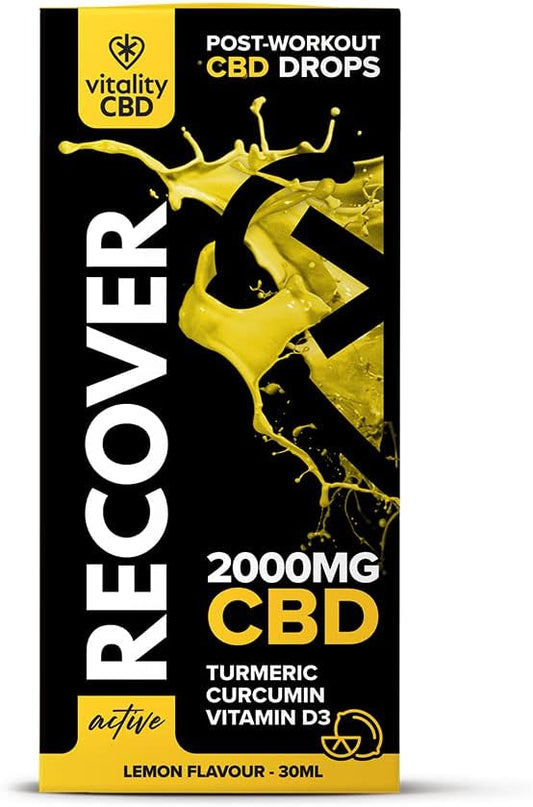 Vitality Cbd Active Recover Drops With Turmeric, Vitamin D3, 2000Mg Of Cbd, Lemon Flavour, 30Ml, No Thc