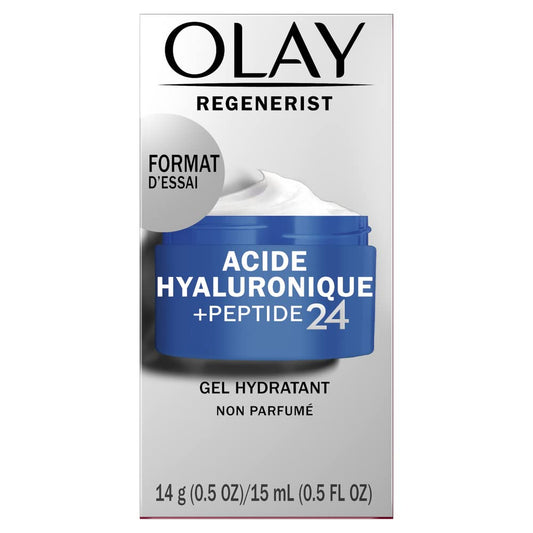 Olay Regenerist Hyaluronic + Peptide 24 Gel Face Moisturizer, Fragrance-Free, Trial Size, .5 Oz