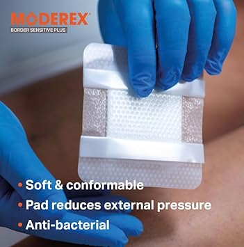 Silicone Lite Foam Dressing (Moderex Border Sensitive Plus) With Border For Light To Moderate Exuding Wounds For Sensitive Skin (10X10Cm X 10)