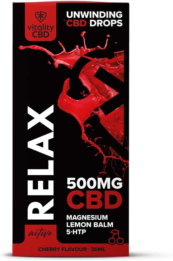 Vitality CBD Active Relax Drops with Lemon Balm, Magnesium, Griffonia Simplicifolia, 500mg of CBD, Cherry Flavour, 30 ml, NO THC : Amazon.co.uk: Health & Personal Care