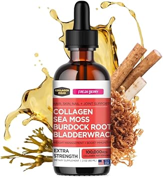 Collagen Mojo - Liquid Collagen For Women & Men, Collagen Peptides With Sea Moss, Burdock Root & Bladderwrack - Hair, Skin, Nails, Joint Support, Weight Management, High Absorption - 100,000Mcg, 2 Oz