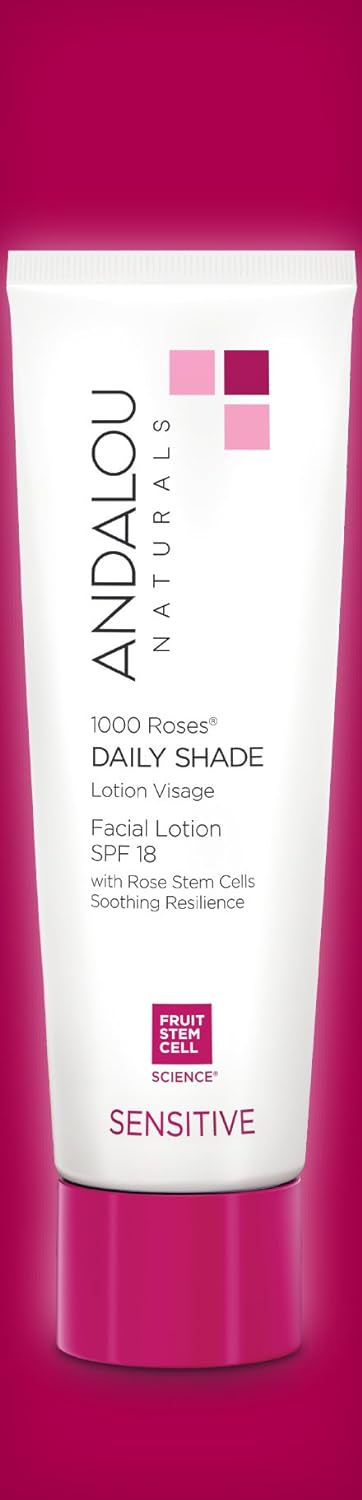 Andalou Naturals 1000 Roses Daily Shade Facial Lotion with SPF 18, 2-in-1 Hydrating & Soothing Moisturizer & Face Sunscreen, Broad Spectrum Protection, Hypoallergenic for Sensitive Skin, 2.7 Fl Oz