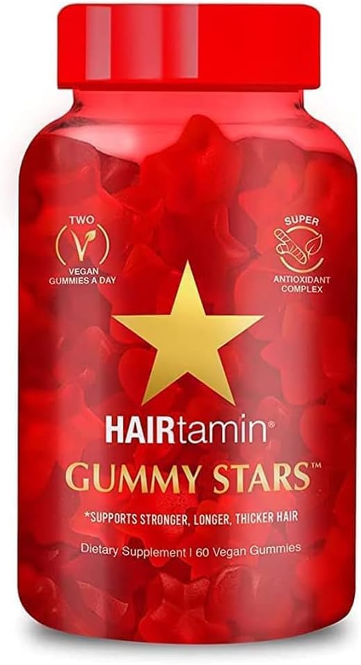 HAIRtamin Vegan Gummy Stars Hair Vitamins | Non-GMO | All Natural Biotin Hair Vitamin Gummies to Maintain Healthy Hair Skin & Nails | Multivitamin Supplement