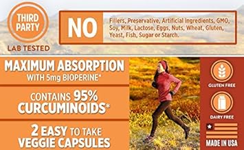 1600Mg Organic Turmeric Curcumin W/Bioperine And Black Pepper | Non-Gmo | Natural Joint Support | Highest Potency With 95% Standardized Curcuminoids | Gluten Free | 120 Vegetarian Caps