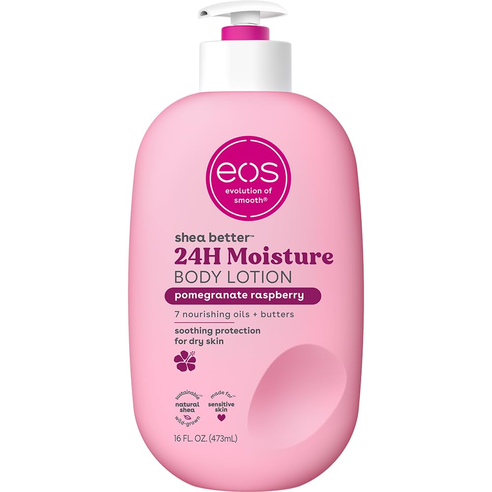 Eos Shea Better Body Lotion- Pomegranate Raspberry, 24-Hour Moisture Skin Care, Lightweight & Non-Greasy, Made With Natural Shea, Vegan, 16 Fl Oz