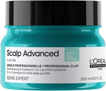 L'Oréal Professionnel Scalp Advanced, Professional Clay Anti-Oiliness 2-In-1 Deep Purifier Shampoo And Hair Mask, For Oily And Greasy Hair, Serie Expert, 250Ml