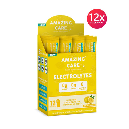 Amazing Care Sugar Free Electrolytes Powder Packets For Optimal Hydration - Lemonade Flavor 12 Sticks