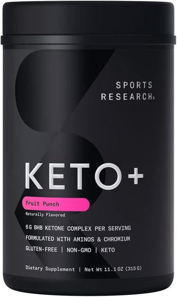 Sports Research Keto Plus Exogenous Ketones With Gobhb - 30 Servings | Keto Electrolyte Powder For Hydration, Energy, Focus & Ketosis | Keto Certified, Vegan Friendly (Fruit Punch)