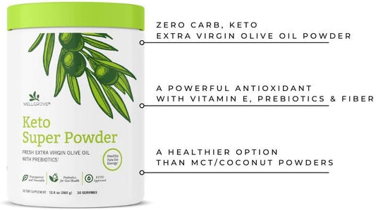 WellGrove Keto Powder - Keto Coffee Creamer - Made w/ Fresh Extra Virgin Olive Oil (EVOO), Zero Net Carbs, Better Than MCT Oil, Boost Energy, Ketogenic, Vegan - Natural Unflavored - 30 Servings