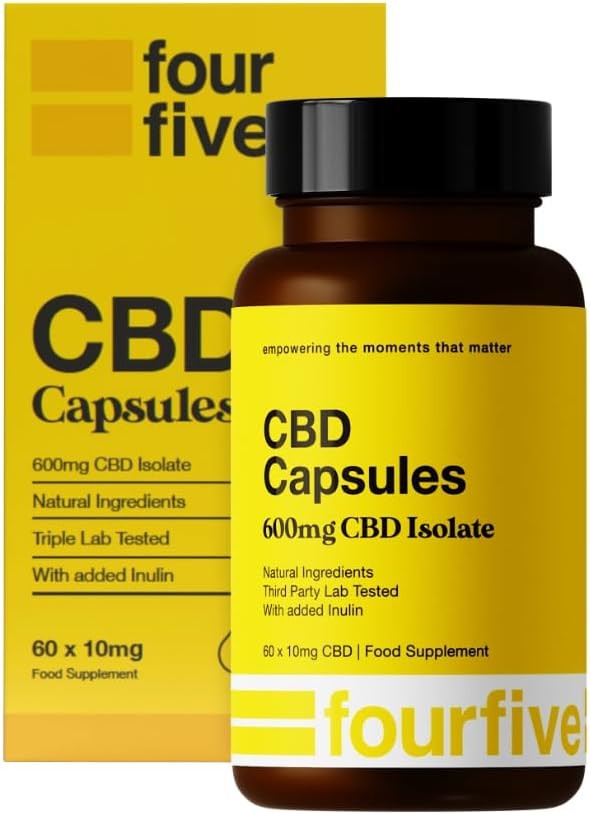 Fourfive Cbd Capsules 600Mg (High Strength) Unflavoured, Muscle & Sleep Aid, Natural & Vegan Friendly - 60 Capsules