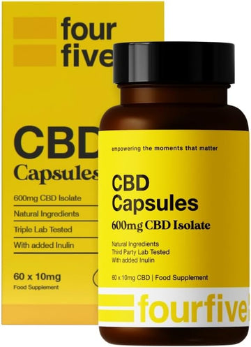 Fourfive Cbd Capsules 600Mg (High Strength) Unflavoured, Muscle & Sleep Aid, Natural & Vegan Friendly - 60 Capsules