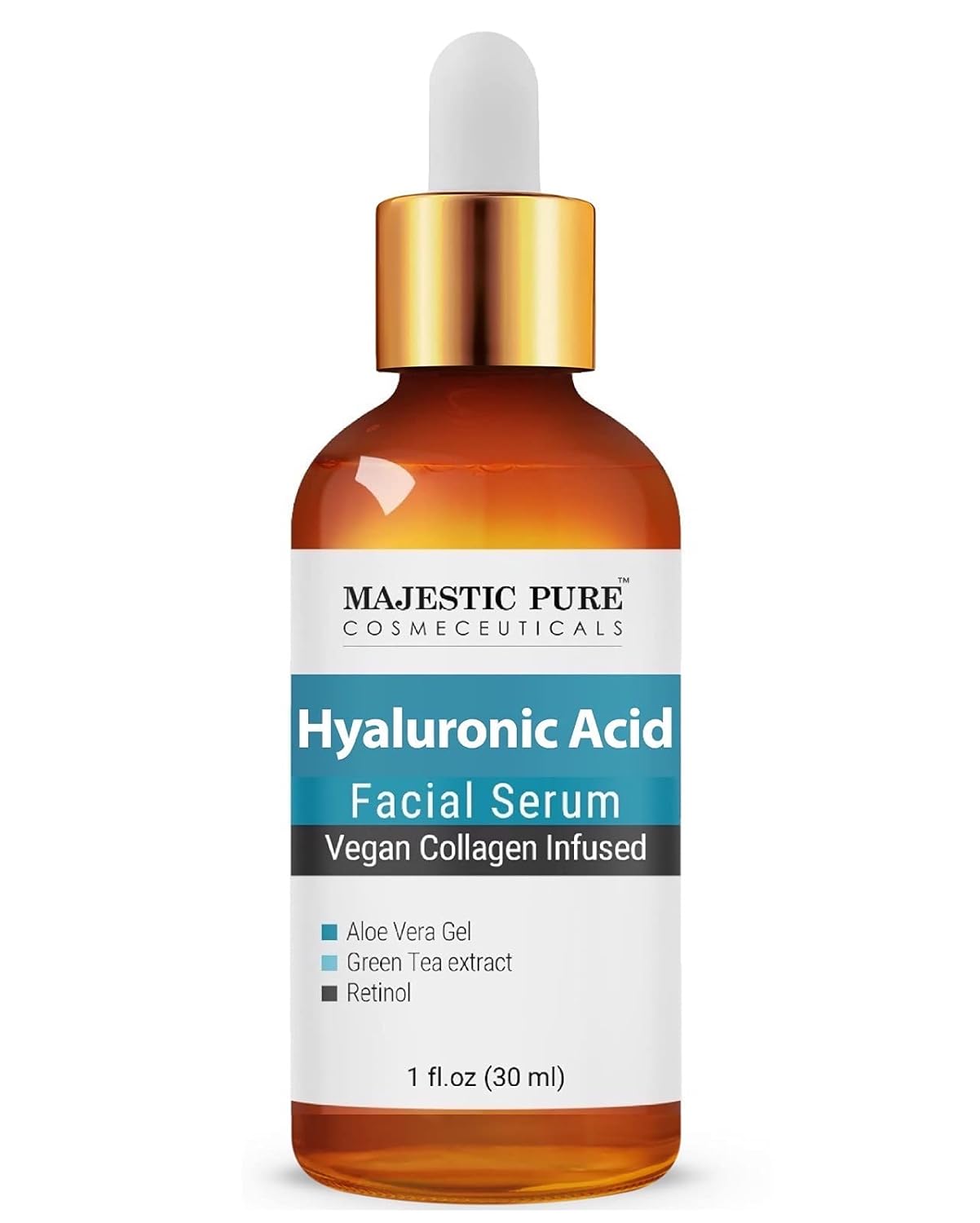 MAJESTIC PURE Hyaluronic Acid Serum for Face - With Vegan Collagen, Aloe Vera, Green Tea & Vitamin A - Facial Serum Anti Aging - Helps Acne, Spots & Fine Lines - Skin Care for Men and Women - 1 fl oz