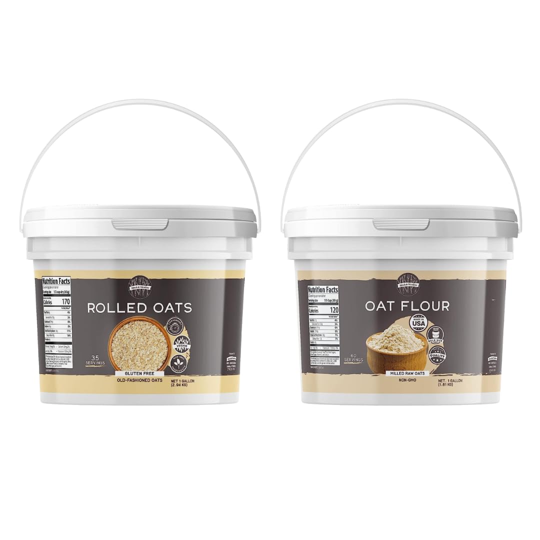 Birch & Meadow Rolled Oats & Oat Flour Bundle (1 Gallon Buckets), Versatile Ingredients, Oatmeal & Smoothies, Flavorful