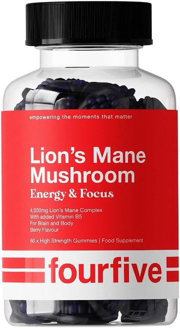 Fourfive Lions Mane Mushroom Gummies (4000Mg) Energy & Focus Blend With Vitamin B5, Support Brain Function, Focus & Energy - 60 Gummies