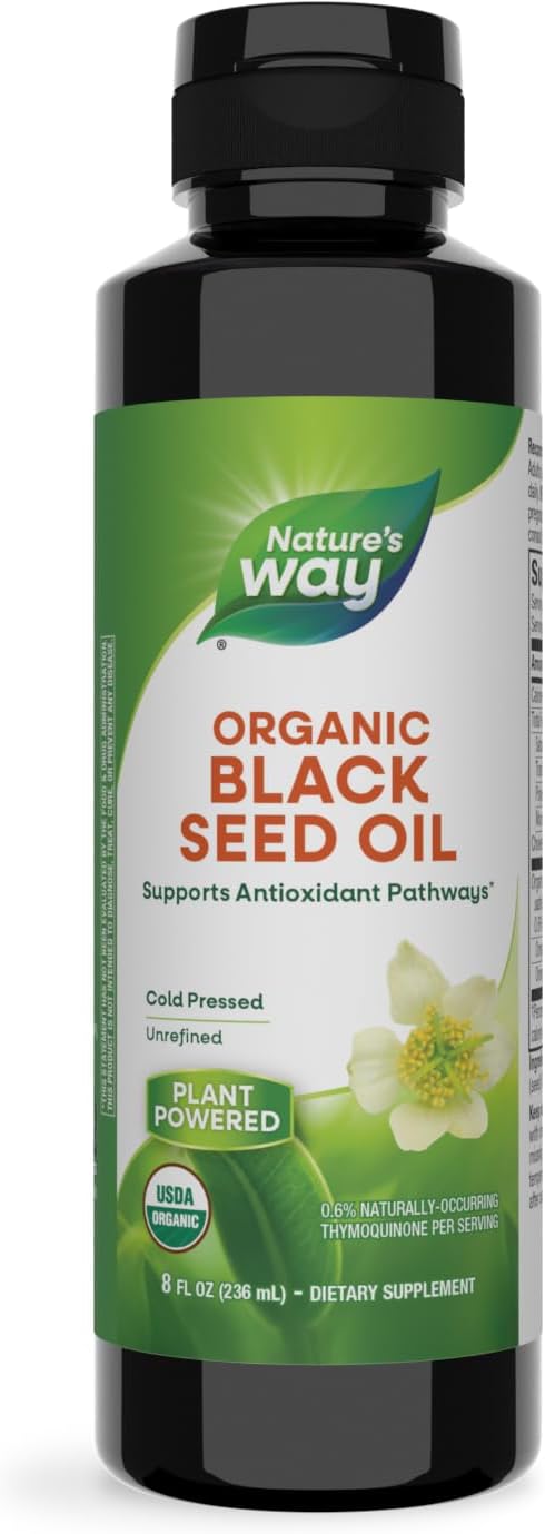 Nature'S Way Organic Black Seed Oil, Supports Antioxidants Pathways*, Cold-Pressed, Vegan, Gluten Free, 8 Oz