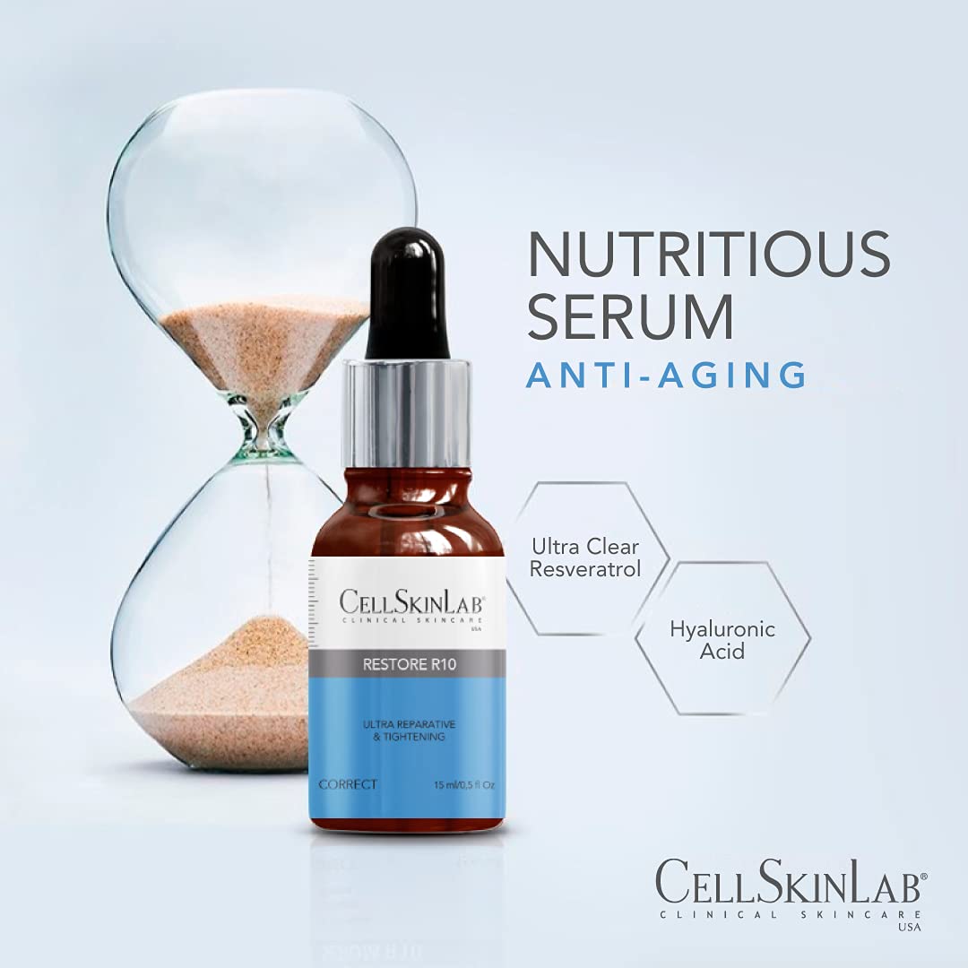 Restoring And Tightening Serum By Cellskinlab – Restore R10 - Reparative Skincare For Damaged Skin – Antiaging Solution With Ultra Clear Resveratrol 10%, Collagen And Elastin : Beauty & Personal Care
