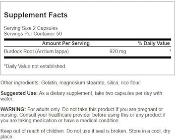 Swanson Burdock Root Kidney & Liver Support - Detox Skin Helps Remove Toxins from The Body - Support Well Being and Healthy Immune System - Herbal Antioxidant Supplement (460 mg 100 Capsules)