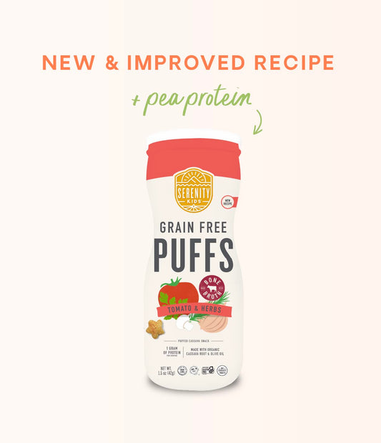 Serenity Kids 6+ Months Grain Free Puffs Toddler & Baby Snack | No Added Sugar, Gluten & Rice Free, Allergen Free | Made With Organic Cassava, Veggies, And Herbs | Tomato & Herbs | 6 Count