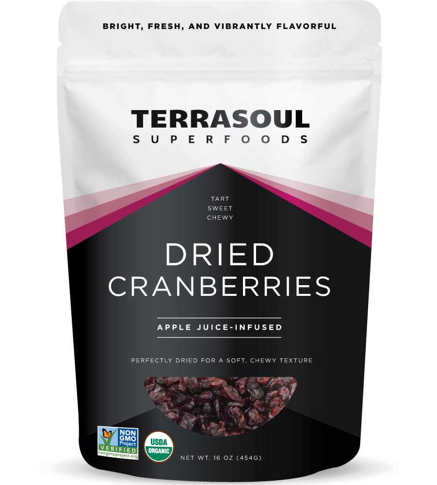 Terrasoul Superfoods Organic Dried Cranberries, 16 Oz - Apple Juice Sweetened