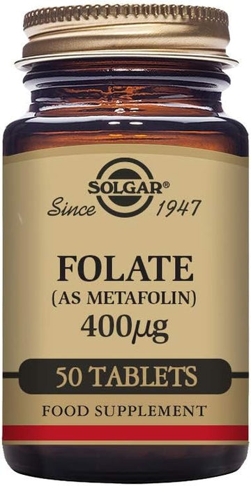 Solgar Folate (as Metafolin®) 400 µg Tablets - Food Supplement - Pack of 50 - Supports Blood Formation - Helps Reduce Tiredness and Fatigue - Wellbeing for Men and Women - Vegan