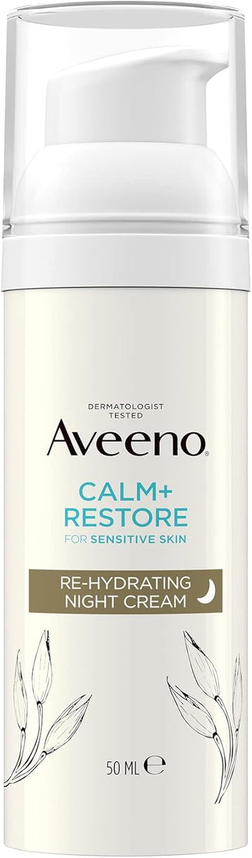 Aveeno Calm+Restore Re-Hydrating Night Cream (1 X 50Ml), Fragrance-Free Face Care, Intensely Nourishes With Shea Butter & Prebiotic Oat, Suitable For Sensitive Skin