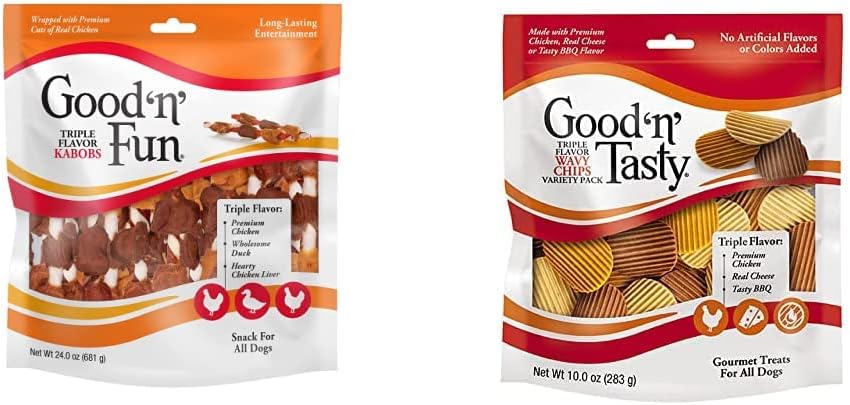 Good'n'Fun Triple Flavored Rawhide Kabobs 24oz, Good 'n' Tasty Wavy Chips 10 oz : Pet Supplies