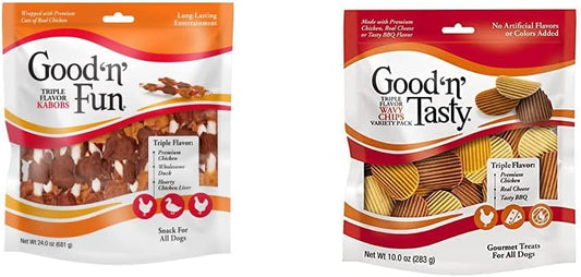 Good'n'Fun Triple Flavored Rawhide Kabobs 24oz, Good 'n' Tasty Wavy Chips 10 oz : Pet Supplies