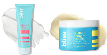 Bliss Hydrate and Exfoliate Duo: Bliss Body Butter - Grapefruit and Aloe - Maximum Moisture Cream - 6.7 Fl Oz - Body Lotion for Dry Skin Bliss Satin-Skin Body Polish - Lemon and Sage - Body Scrub wit