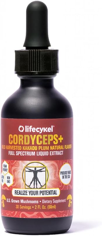 Life Cykel Cordyceps Mushroom Extract W/Kakadu Plum- Natural Energy Supplement For Fatigue & Stamina- Mycelium Vitamin C Antioxidants Non-Gmo Organic Mushrooms Made In Us, 2 Fl Oz (Packaging May Vary)