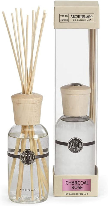 Archipelago Botanicals Charcoal Rose Reed Diffuser | Includes Fragrance Oil, Decorative Wooden Cap and 10 Diffuser Reeds | Perfect for Home, Office or a Gift (7.85 fl oz)