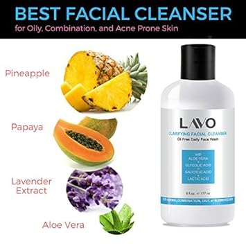 Glycolic Acid Face Wash for Acne Prone Skin, Oily, and Combination - with Salicylic and Lactic Acid - Helps Exfoliate Blackheads, Clogged Pores, Pimples - for Men, Women, and Teens