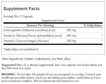 Swanson Full Spectrum Turmeric Ashwagandha & Ginseng Complex 60 Capsules (3 Pack)