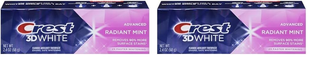 Crest 3D White Advanced Teeth Whitening Toothpaste, Radiant Mint, 2.4 Oz