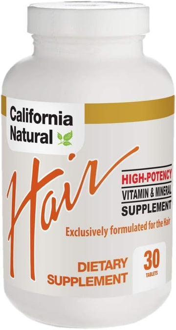 High Potency Hair Vitamin & Mineral Supplement With Biotin - California Natural - Promotes Healthy, Longer And Stronger Hair. - 30 Tablets (Pills)