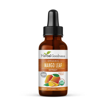 Mango Leaf Extract Liquid Organic - African Mango, Black Mango - for Metabolism, Gut, Immunity, General Wellness - Natural Supplements -1oz btl - Herbal Goodness (Pack of 1)