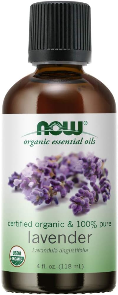 Now Foods Essential Oils, Organic Lavender Oil, Soothing Aromatherapy Scent, Steam Distilled, 100% Pure, Vegan, Child Resistant Cap, 4-Ounce