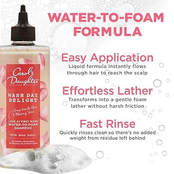 Carol'S Daughter Wash Day Delight Water-To-Foam Sulfate Free Vegan Shampoo With Rose Water And Micellar Technology, Paraben Free, Silicone Free, Best For Kinky, Curly Hair, 16.9 Fluid Ounces