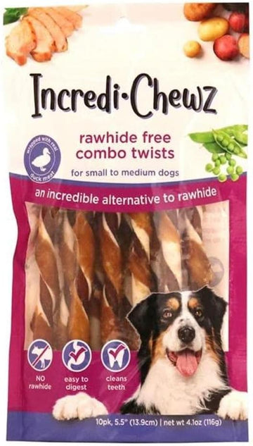 Pet Factory Incredichewz Rawhide-Free 5.5" Twist Sticks Dog Chew Treats W/ Real Duck Meat Wrap - 10 Count/1 Pack