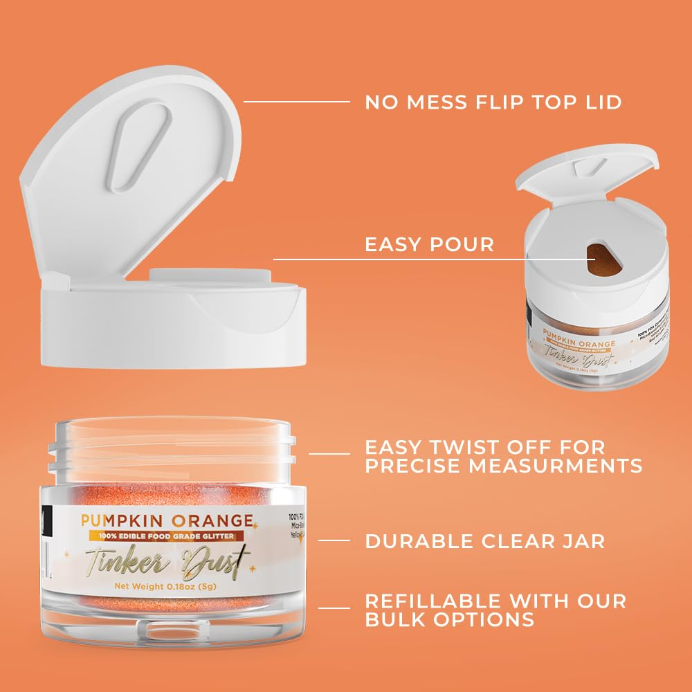 Bakell - Pumpkin Orange Tinker Dust (5G, 1X Jar) Edible Glitter For Food, Desserts, And Beverages! : Grocery & Gourmet Food