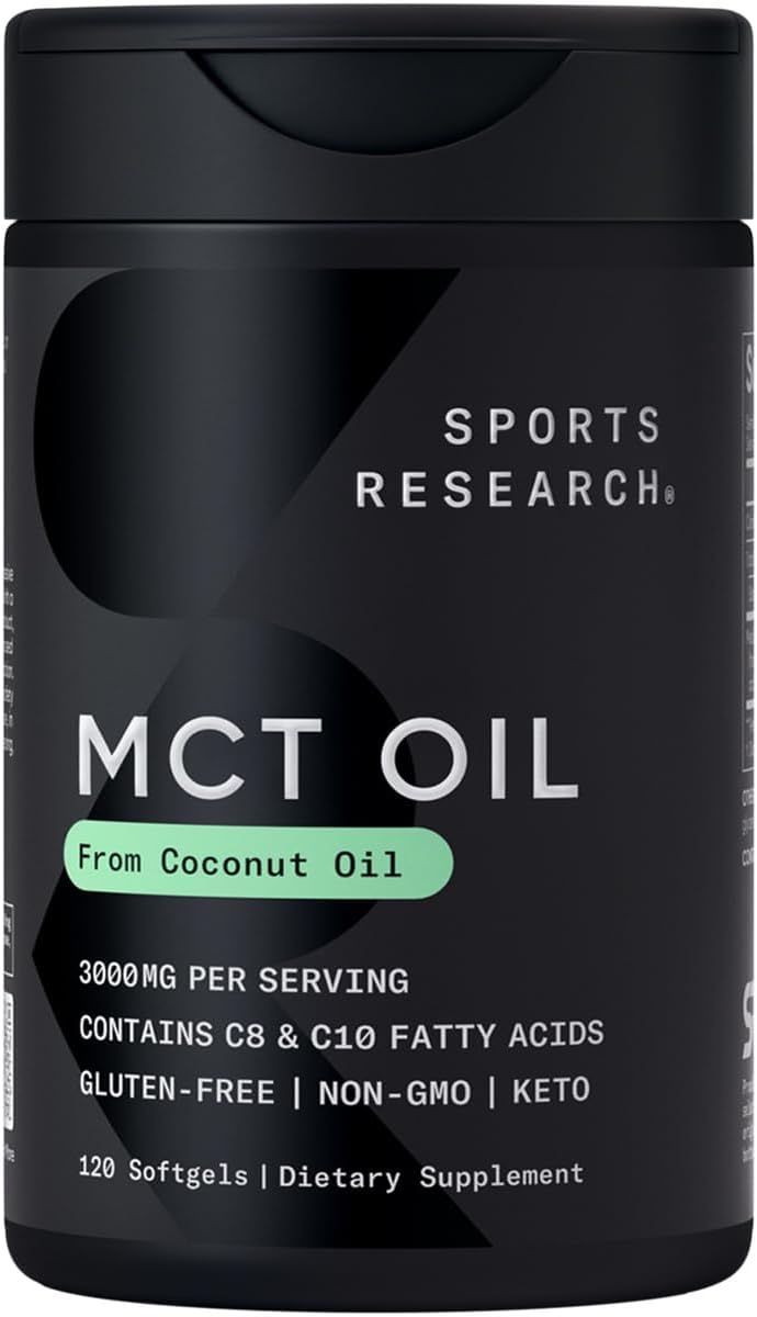 Sports Research Keto Mct Oil Capsules Derived From Coconut Oil | Keto Fuel For The Brain & Body | Derived From Non-Gmo Coconuts (120 Soft Gels)