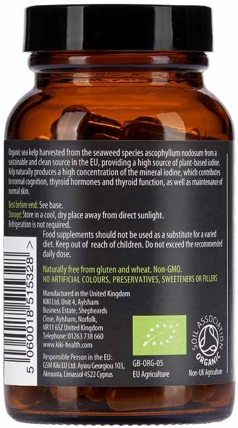 KIKI Health Organic Sea Kelp - 90 Capsules, 500mg | High in Iodine | 100% Plant-Based | No fillers